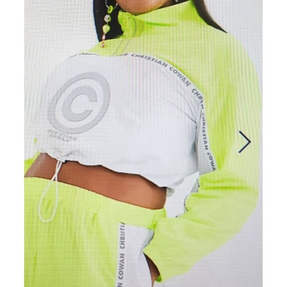 ASOS DESIGN x Christian Cowan Curve logo track top Neon Yellow White Crop 18 - Picture 2 of 13